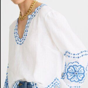 J Crew bungalow embroidered top in linen | Small | New with tags